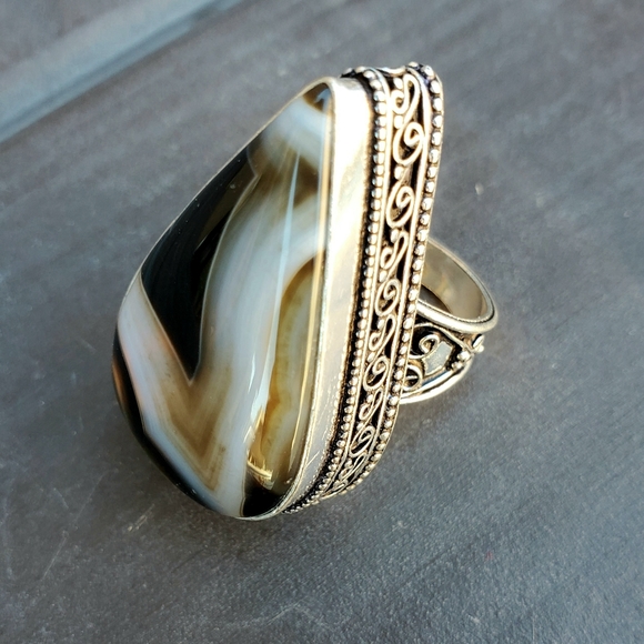 New Huge Botswana Agate 925 Silver Ring. - Picture 11 of 16